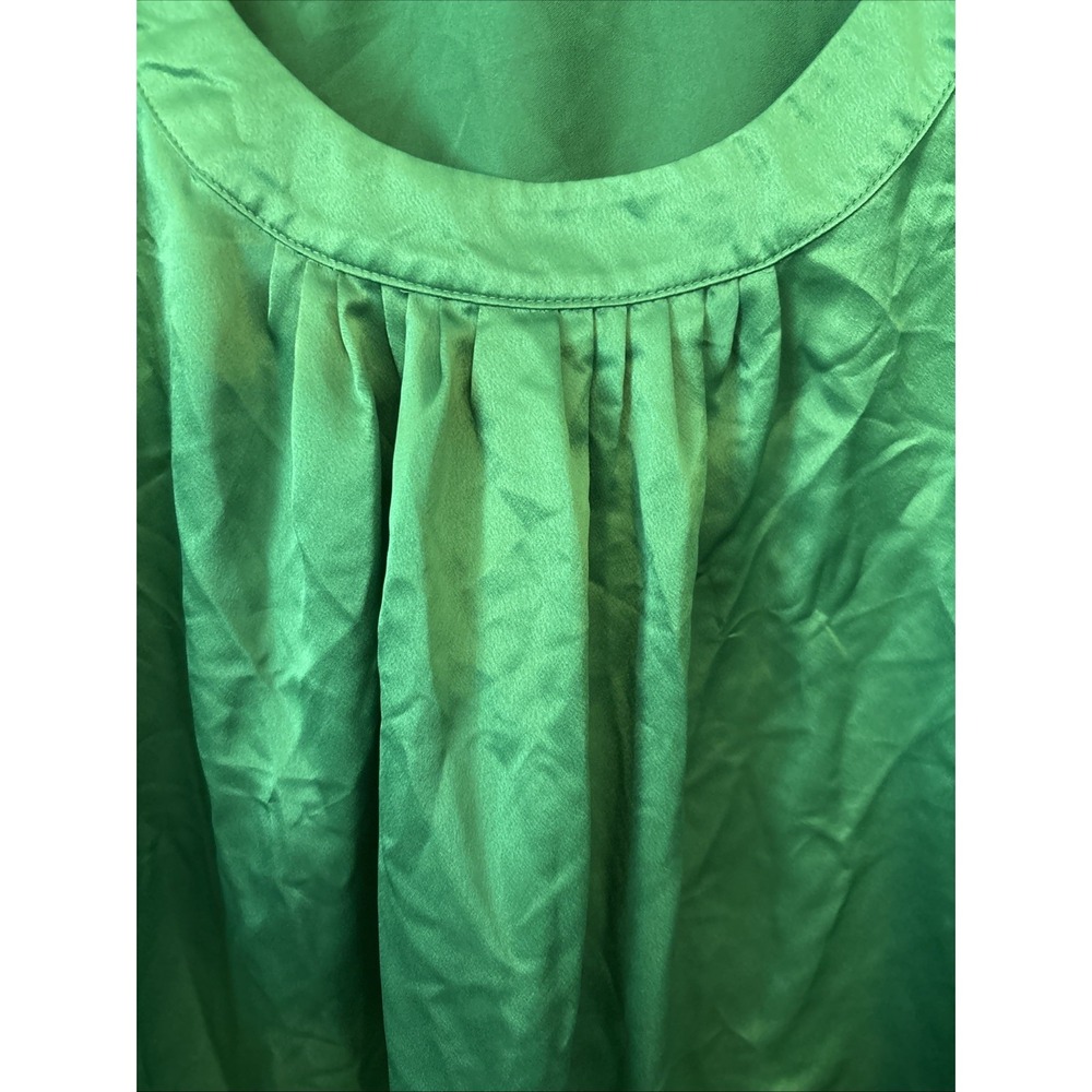 Vintage Y2K Worthington shiny blouse green Lantern sleeve Pleated Front LG - Picture 4 of 7